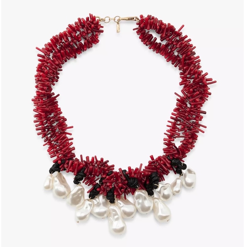 ZARA Elegant Red and White Necklace bead & pearl